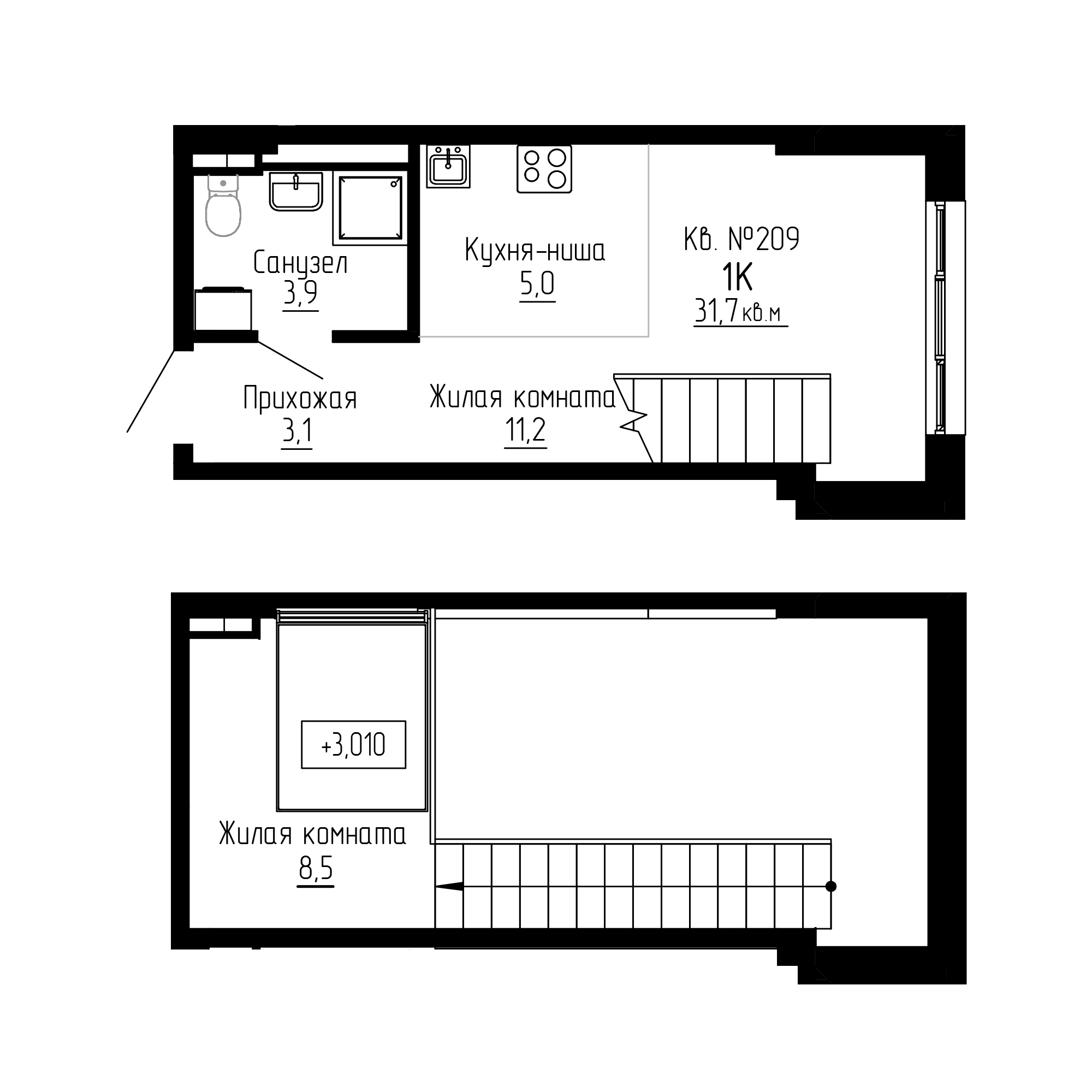 ЖК ДНС Сити (DNS Сити), 2-комн кв 31,7 м2, за 7 925 000 ₽, 1 этаж